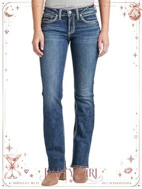 Womens Curvy Fit Slim Bootcut Low Rise Jeans 5-Pocket Stretch Denim